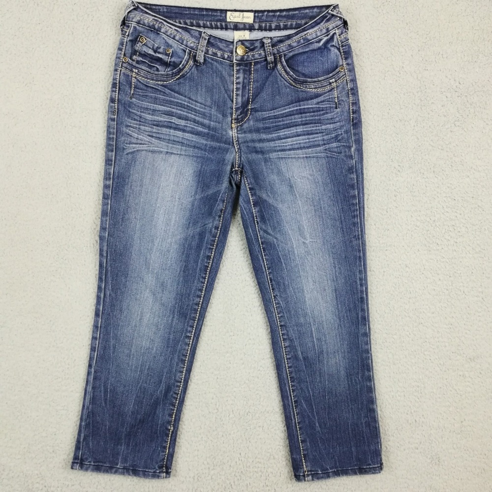 Earl‎ Jean Womens Jeans Capri Straight Leg Flap Pocket Blue Denim  Mid Rise 8